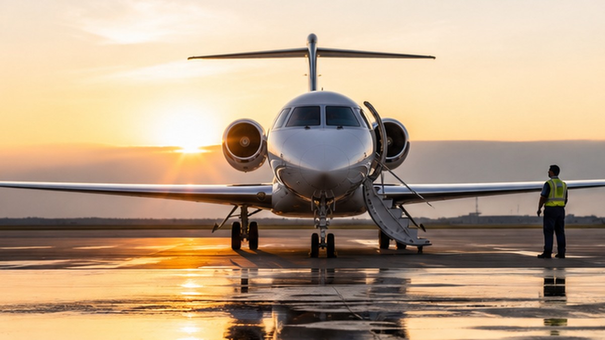 Private jet repositioning on the ramp before passenger pickup