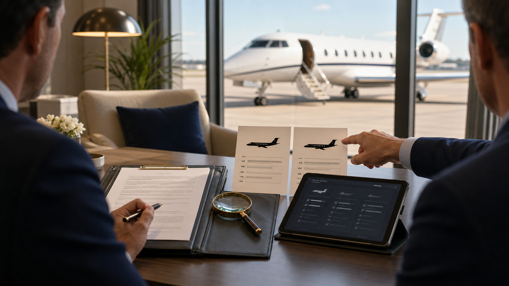 Private jet charter aircraft substitution review with contract and aircraft option cards