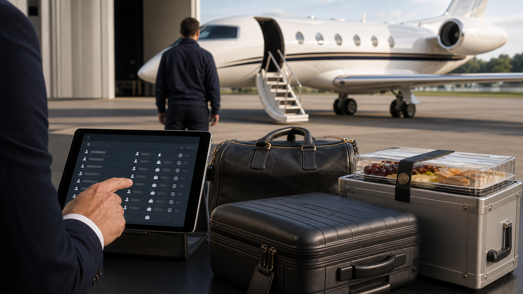 Private jet manifest baggage and catering readiness check before an earlier departure