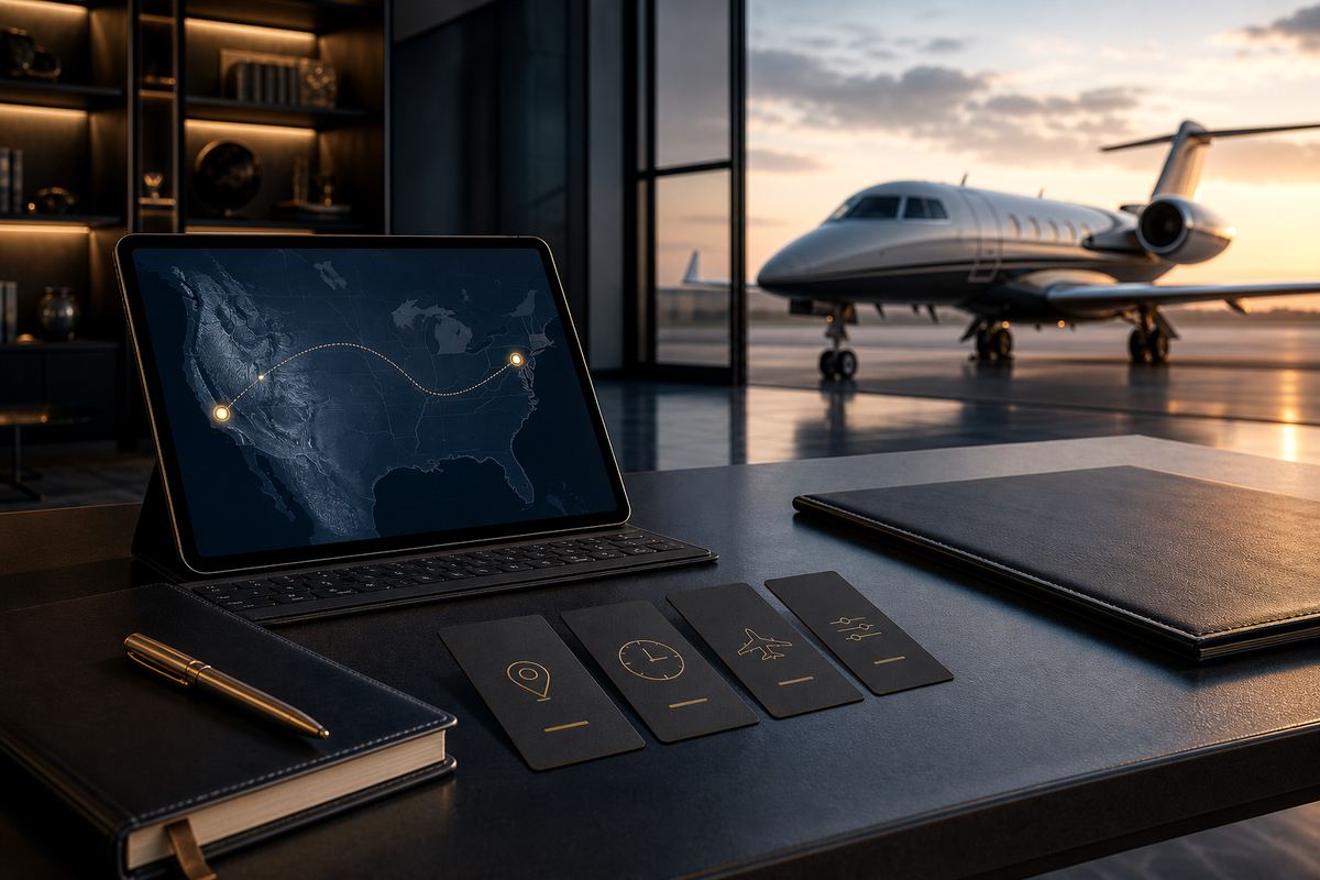 Private jet route planning with quote factors