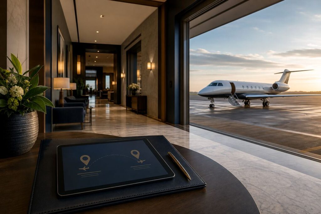Private terminal and airport choice for route-based charter cost