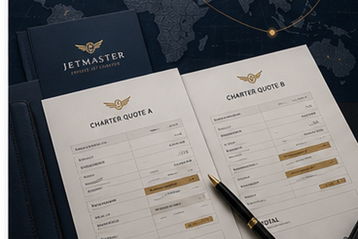 JetMaster private jet charter rates quote comparison with route map and planning notes