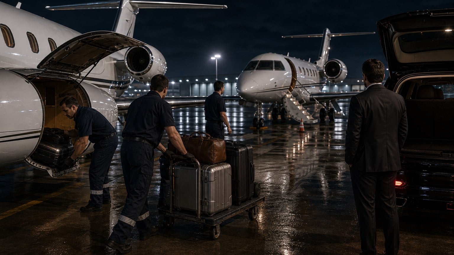 Luggage transferred from one private jet to another during mechanical recovery