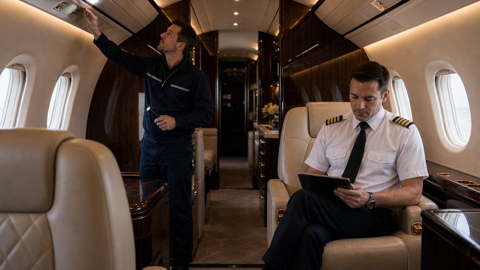 Private jet cabin systems inspection before return to service