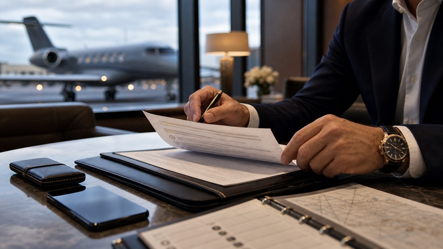Private jet charter quote and substitution terms reviewed before approval